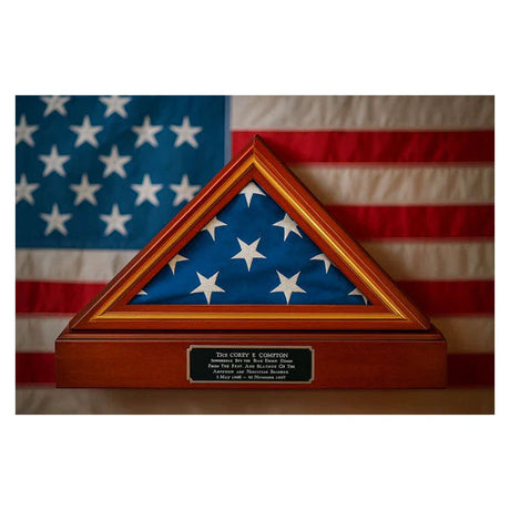 Gold Trim Flag Display Case, Flag and Pedestal Display Case