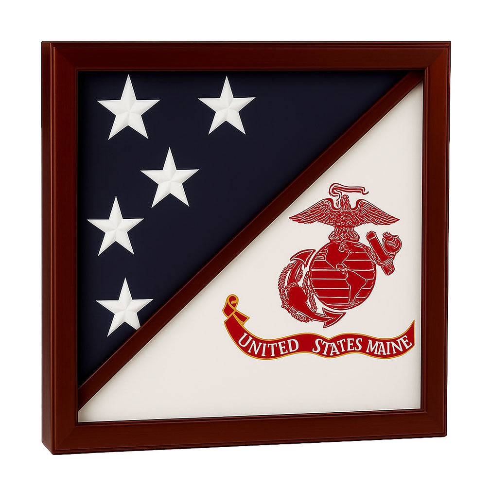2 Flag Display Case Marine Corps and American Flag, Marine Corps Flag and American Flag Display Case, Display Case for Marine Corps and American Flag, Custom Marine Corps and American Flag Shadow Box