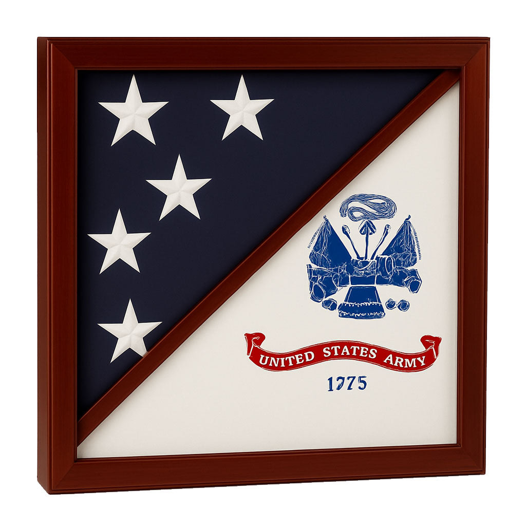 2 Flags Display Case army and american flag comes together, Military Two Flag Display Case, Two Flags Military Memorial Display Case, American Army Flag Display Case