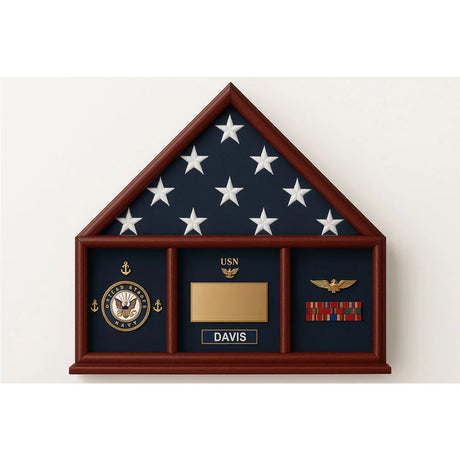 Oak 3 x 5 flag memorial case, Walnut Case, , The Military Gift Store, Three way Flag Frames