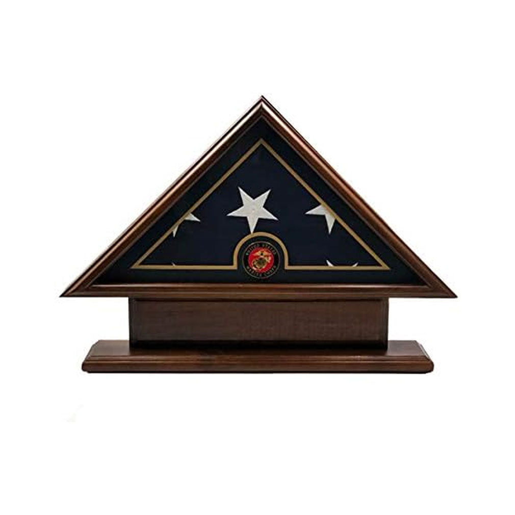 5'x9' Flag Display Case for American Veteran Burial Flag - Solid Wood, Cherry Finish with Name Plate Space, Marine, 5x9 Marine Flag Display Case American Veteran Burial Flag, The Military Gift Store, Army Flag Display Cases
