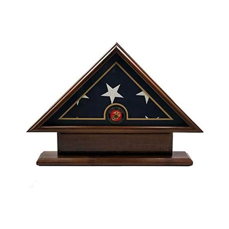 5'x9' Flag Display Case for American Veteran Burial Flag - Solid Wood, Cherry Finish with Name Plate Space, Marine, 5x9 Marine Flag Display Case American Veteran Burial Flag, The Military Gift Store, Army Flag Display Cases