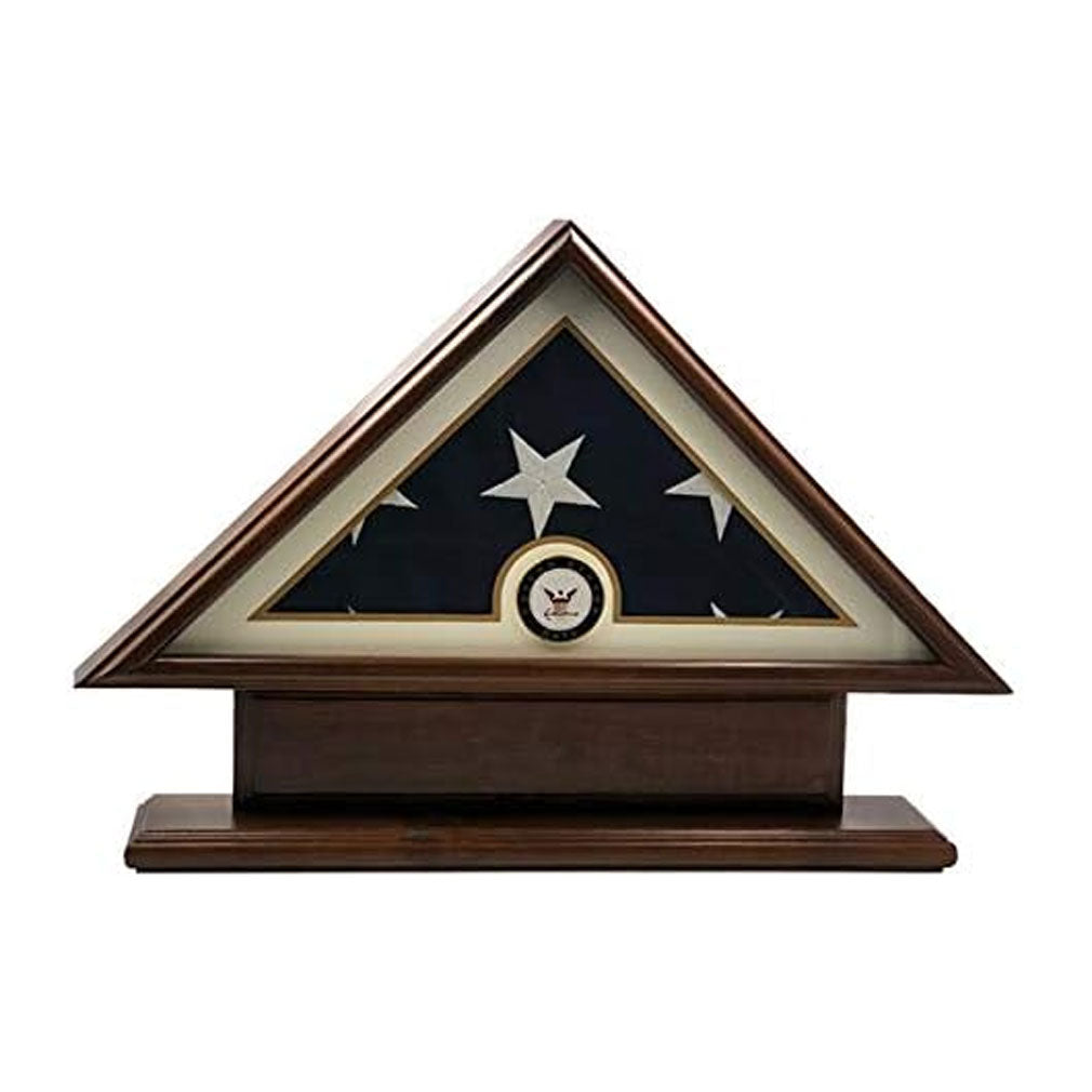 5'x9' Flag Display Case for American Veteran Burial Flag - Solid Wood, Cherry Finish with Name Plate Space, Navy, 5x9 Navy Flag Display Case for American Veteran Burial Flag, The Military Gift Store, Army Flag Display Cases