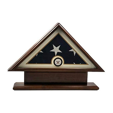5'x9' Flag Display Case for American Veteran Burial Flag - Solid Wood, Cherry Finish with Name Plate Space, Navy, 5x9 Navy Flag Display Case for American Veteran Burial Flag, The Military Gift Store, Army Flag Display Cases