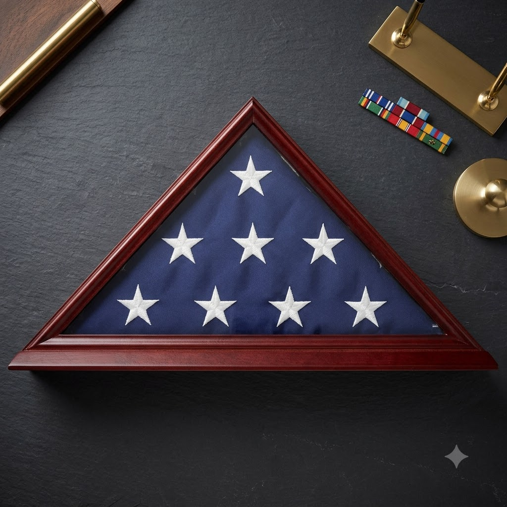 Solid Wood Elegant 5 x 9.5' Flag Display Case for Burial/Funeral/Veteran Flag - Cherry, Solid Wood Elegant 5 x 9.5' Flag Display Case for Burial/Funeral, The Military Gift Store, Flag Case