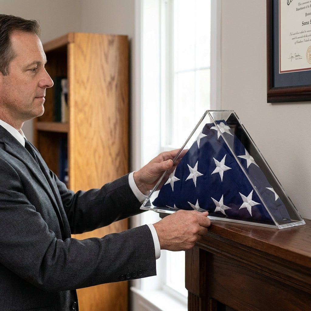 Deluxe Acrylic American Flag Memorabilia Display Case for Small 3' x 5' or 5' x 9.5' Flag, Deluxe Acrylic American Flag Memorabilia Display Case, The Military Gift Store, Casket Flag display Cases