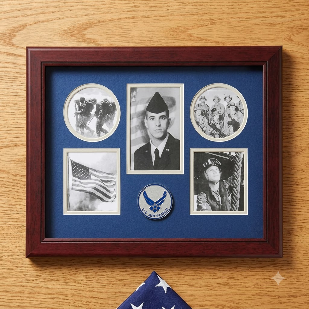 Flags Connections Aim High Air Force Medallion 5 Picture Collage Frame, , The Military Gift Store, Air Force flag display cases, Air force Retirement Shadow Boxes (61)
