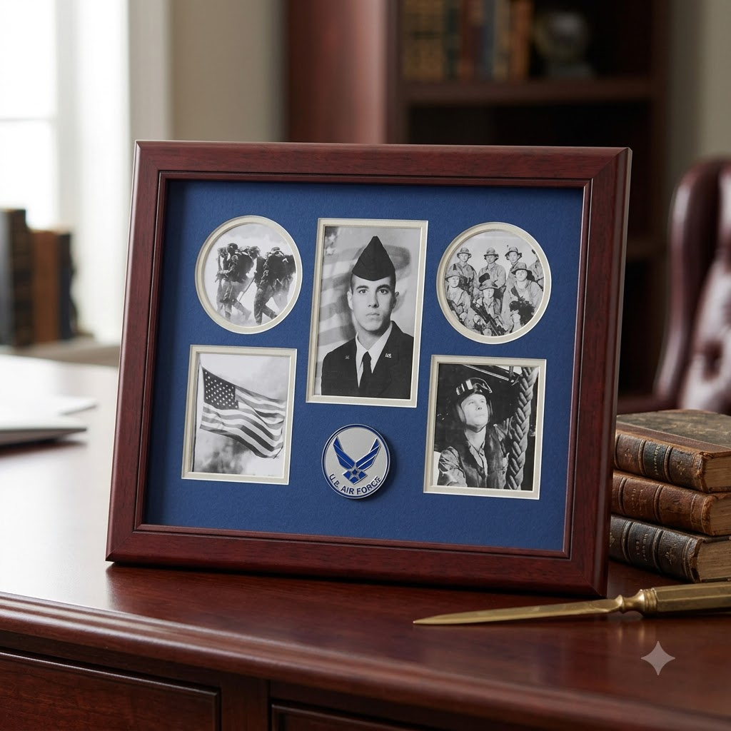 Flags Connections Aim High Air Force Medallion 5 Picture Collage Frame, , The Military Gift Store, Air Force flag display cases, Air force Retirement Shadow Boxes (61)