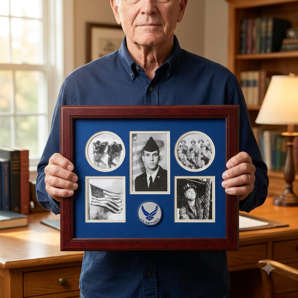 Flags Connections Aim High Air Force Medallion 5 Picture Collage Frame, , The Military Gift Store, Air Force flag display cases, Air force Retirement Shadow Boxes (61)