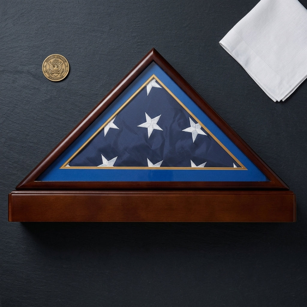 Burial/Funeral Flag Display Case Frame with Pedestal Stand - Air Force Sky Blue Mat, Burial/Funeral Flag Display Case Frame with Pedestal Stand, The Military Gift Store, Flag Case, Burial Flag Shadow Case, Flag display (16)