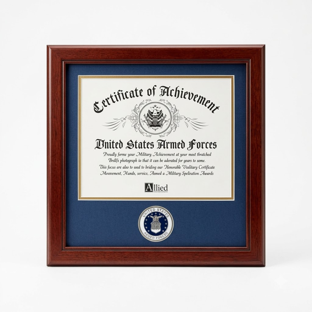 United States Air Force Certificate of Achievement Frame with Medallion - 8 x 10 inch, United States Air Force Certificate of Achievement Frame, The Military Gift Store, Air Force flag display cases, Air force Retirement Shadow Boxes (61)