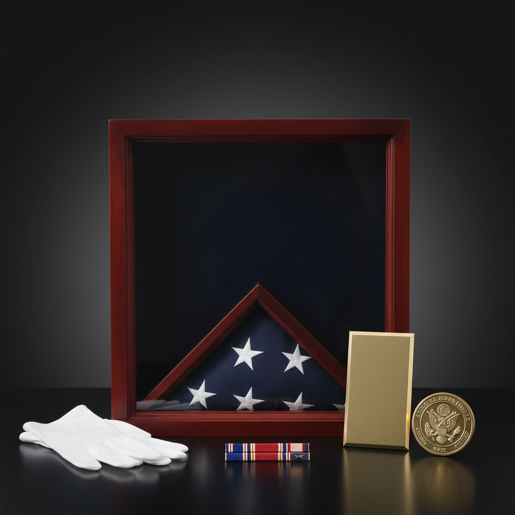 Air Force flag and medal display case, Air Force shadow box 3x5 flag, military flag and medal display case, Air Force flag shadow box with medals, 3x5 flag display case with medal section, glass front Air Force flag and medal case, solid wood military shadow box for flag and medals, Air Force display case with medal compartments, wall mounted flag and medal shadow box, large Air Force flag case with memorabilia storage