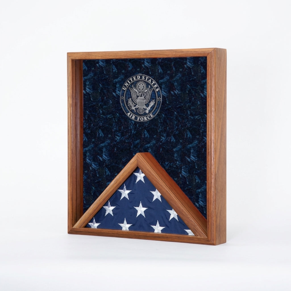 Air Force flag display case, USAF flag case, military flag display case 3x5, Air Force flag case wood, 3x5 flag display case, glass front Air Force flag display case, solid wood USAF flag case, wall mountable Air Force flag display case, triangular folded flag display case Air Force, premium wooden Air Force flag frame