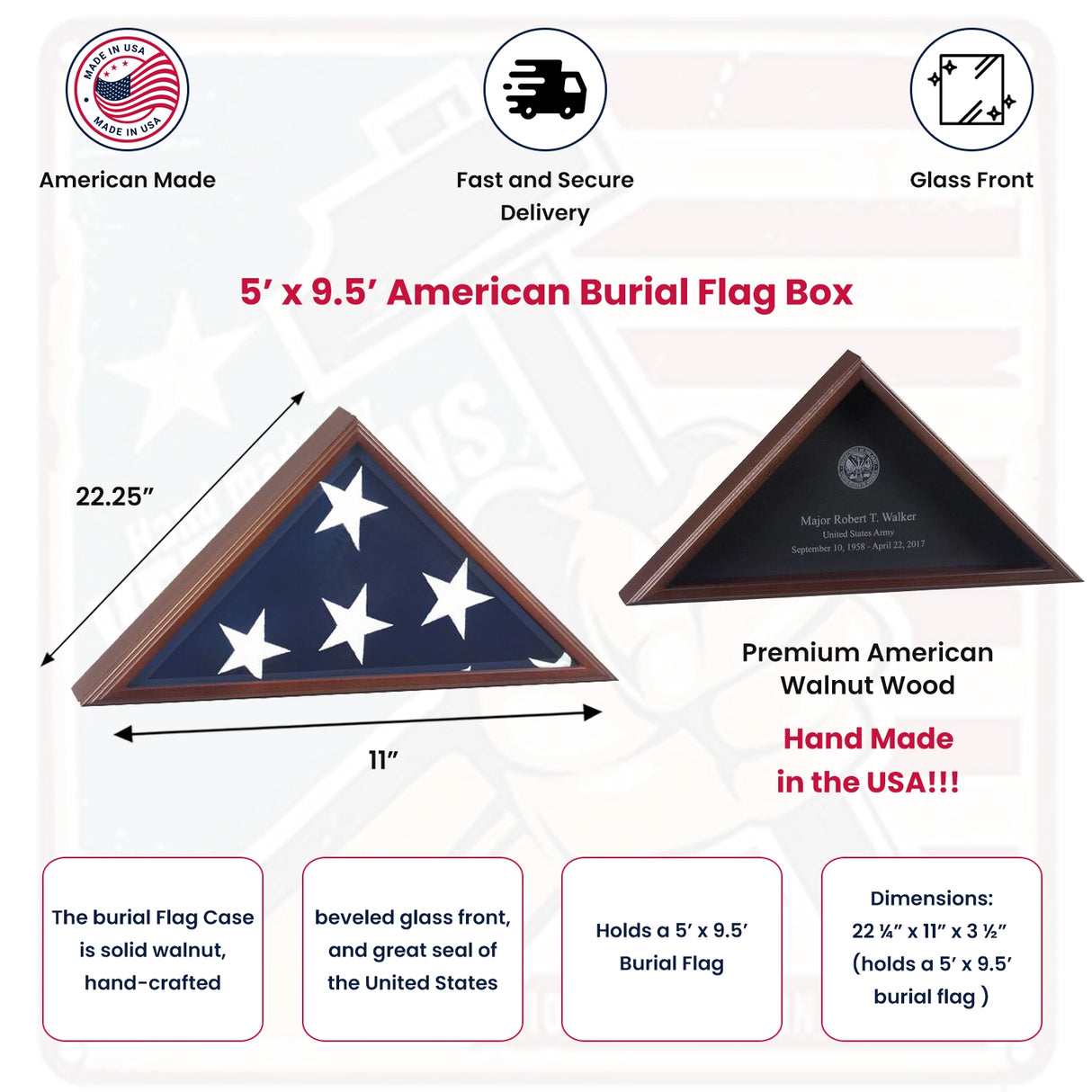 US Air Force Flag Display Case - Fit 3' x 5' Flag or 5x9.5 Flag