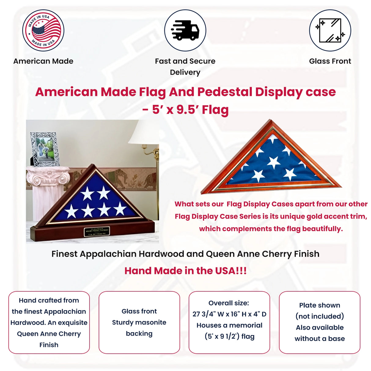 American Flag with Pedestal Display Case, Military Gifts, American Flag with Pedestal Display Case..., The Military Gift Store, Burial Flag Display Cases fit 5ft X 9.5ft Flags (31)