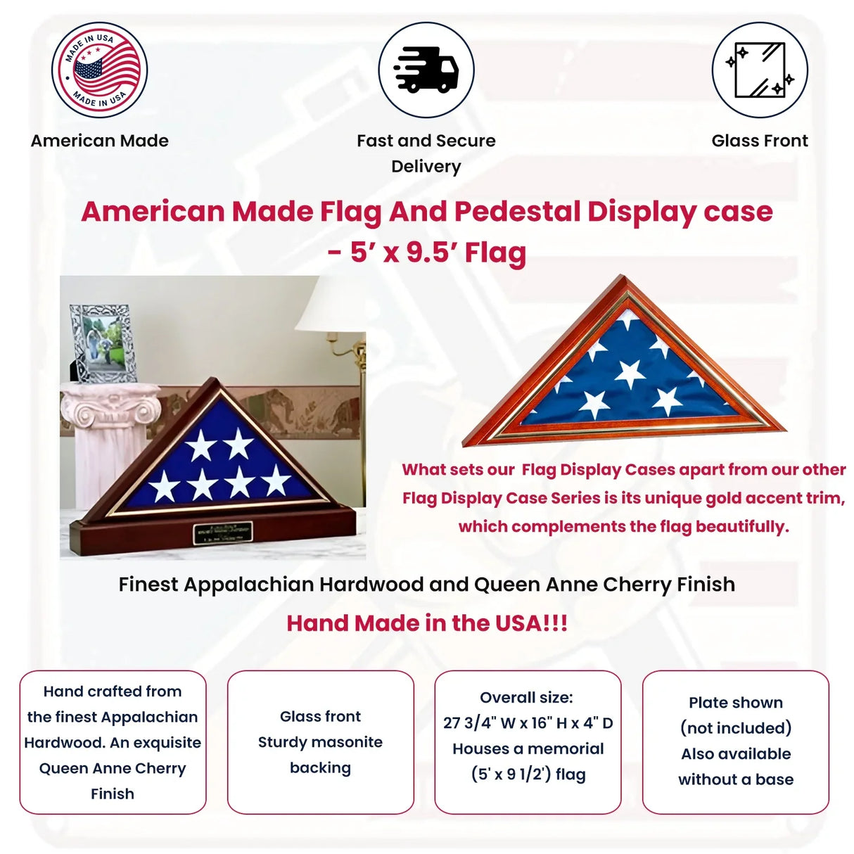 American Made Flag And Pedestal Display case-Size 4'x6', American Made Flag And Pedestal Display case, The Military Gift Store, Flag And Pedestal Display Cases