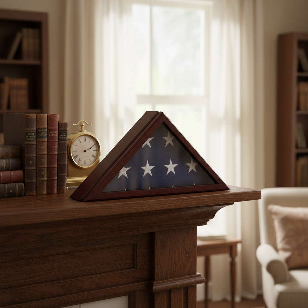 officers flag display case 3x5, officer flag case 3' x 5', military officer flag display case, 3x5 flag display case for officers, American flag case for officers, officer memorial flag display case, solid wood officer flag display case 3x5, officer flag case with glass front panel, cherry finish officer flag display case, officer flag case with wall mount hardware, officer flag display case with secure backing