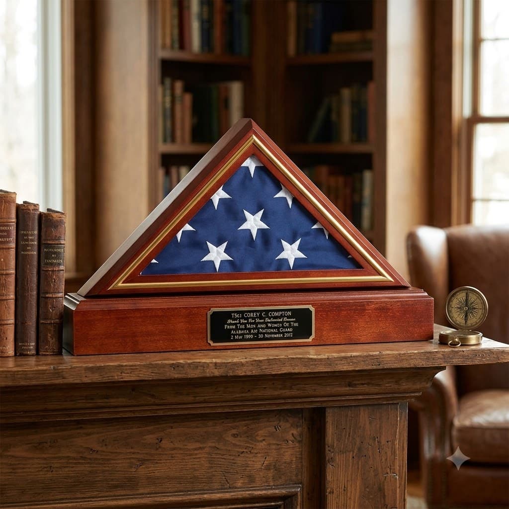Flag and Base display case, American Flag and Pedestal Display Frame, , The Military Gift Store, Flag And Pedestal Display Cases