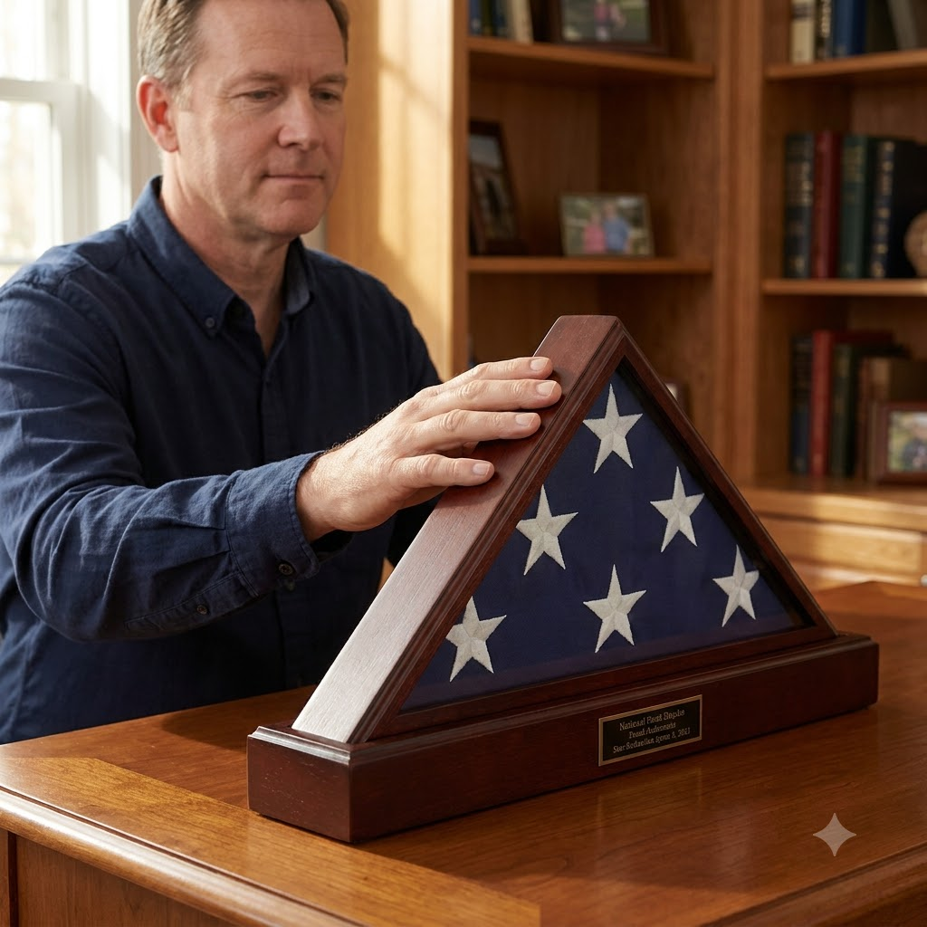 Funeral Flag Case, Funeral Flag and Pedestal, Funeral Flag Frame, , The Military Gift Store, Burial Flag Case