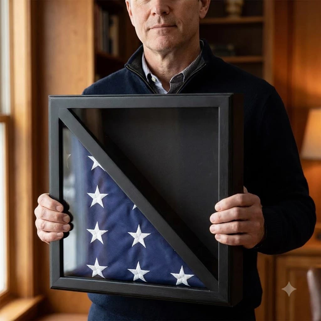 Wood Flag Case for (2) 5’ x 9.5’ Flags, Rear Loading, Glass Front, , The Military Gift Store, 2 Flags display case