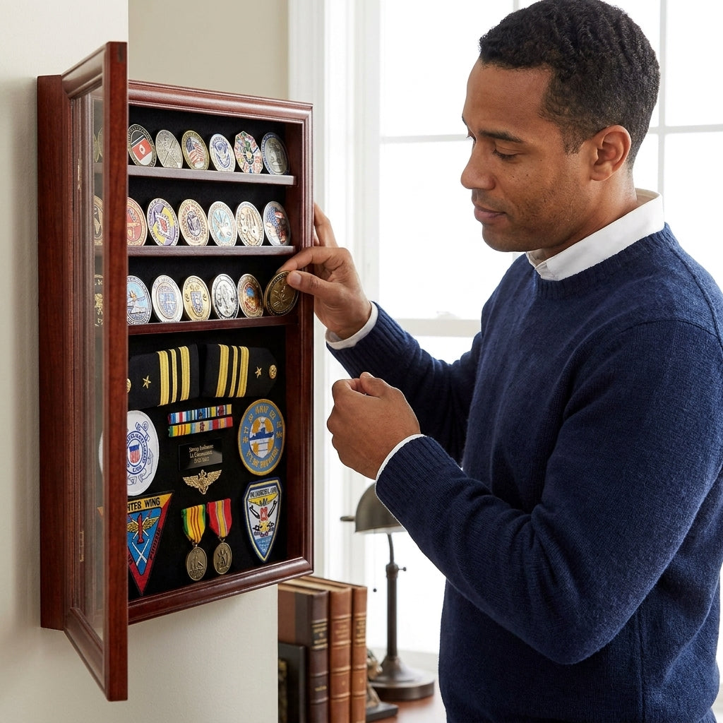 Challenge Coin / Medals / Pins / Badges / Ribbons / Insignia / Buttons Display Case, Challenge Coin / Medals / Pins / Badges / Buttons Display Case, The Military Gift Store, Display Case Accessories, Flag and Medal Display Cases, Sword Display Products