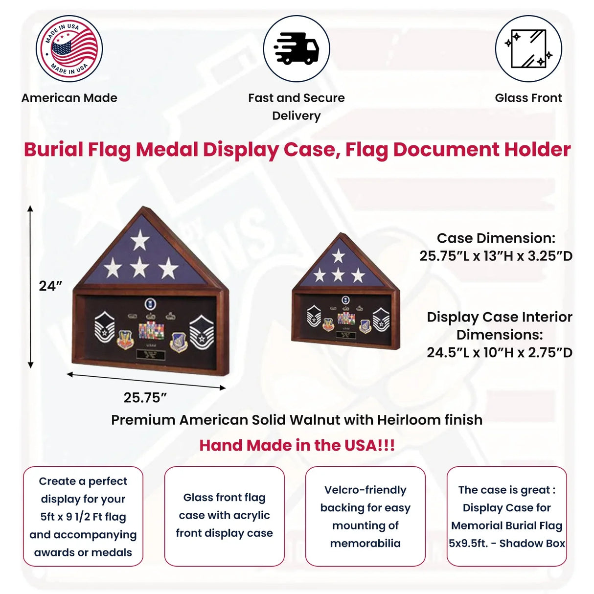Burial Flag Medal Display case, Flag Document Holder., , The Military Gift Store, Burial Flag Cases