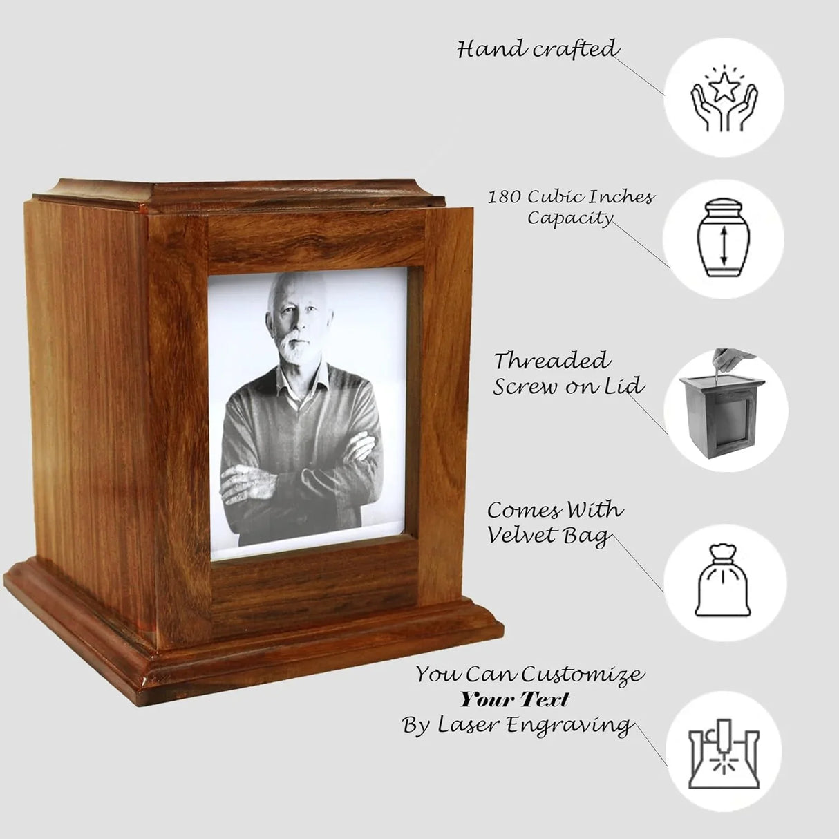 Portrait Urn with Photo Total Size 7"x7"x8", , The Military Gift Store, Army Flag Display Cases (64)