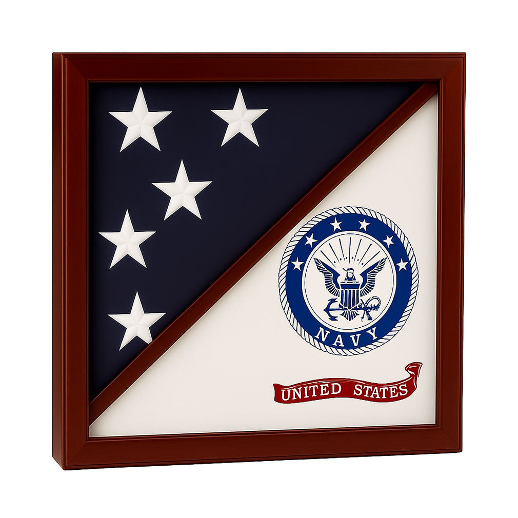 2 Flag Display Case Navy and American Flag, Dual Flag Display Case for Navy Veteran, Two Flag Display Case US Navy Tribute, Display Case for Navy and US Flags, Veteran Navy Flag and US Flag Display Frame