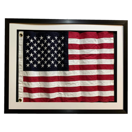 Framed Real Cloth Cotton Embroidered American Flag, USA Flag in Shadow Box Modern Frame, Wall Art, Décor, , The Military Gift Store, American Flag