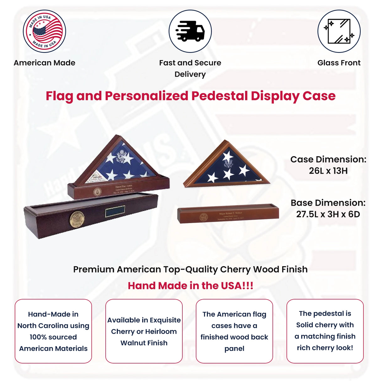 Flag and Personalized Pedestal Display Case, , The Military Gift Store, Flag And Pedestal Display Cases
