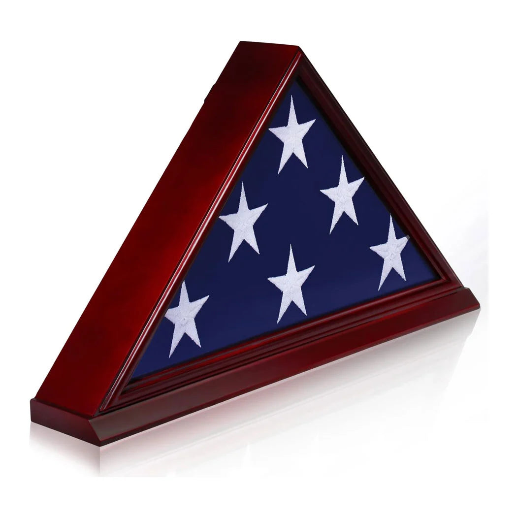 Solid Wood Memorial Flag Display Case with Base - Real Glass Front - Wall Mounted Burial Flag Frame - American Veteran USA 5' x9.5' Folded Flags Shadow Box