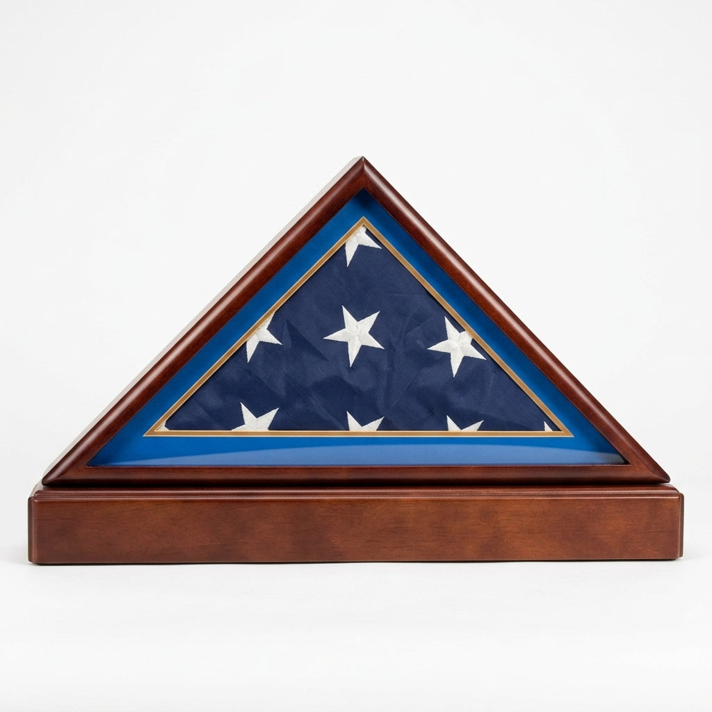 Burial/Funeral Flag Display Case Frame with Pedestal Stand - Air Force Sky Blue Mat, Burial/Funeral Flag Display Case Frame with Pedestal Stand, The Military Gift Store, Flag Case, Burial Flag Shadow Case, Flag display (16)