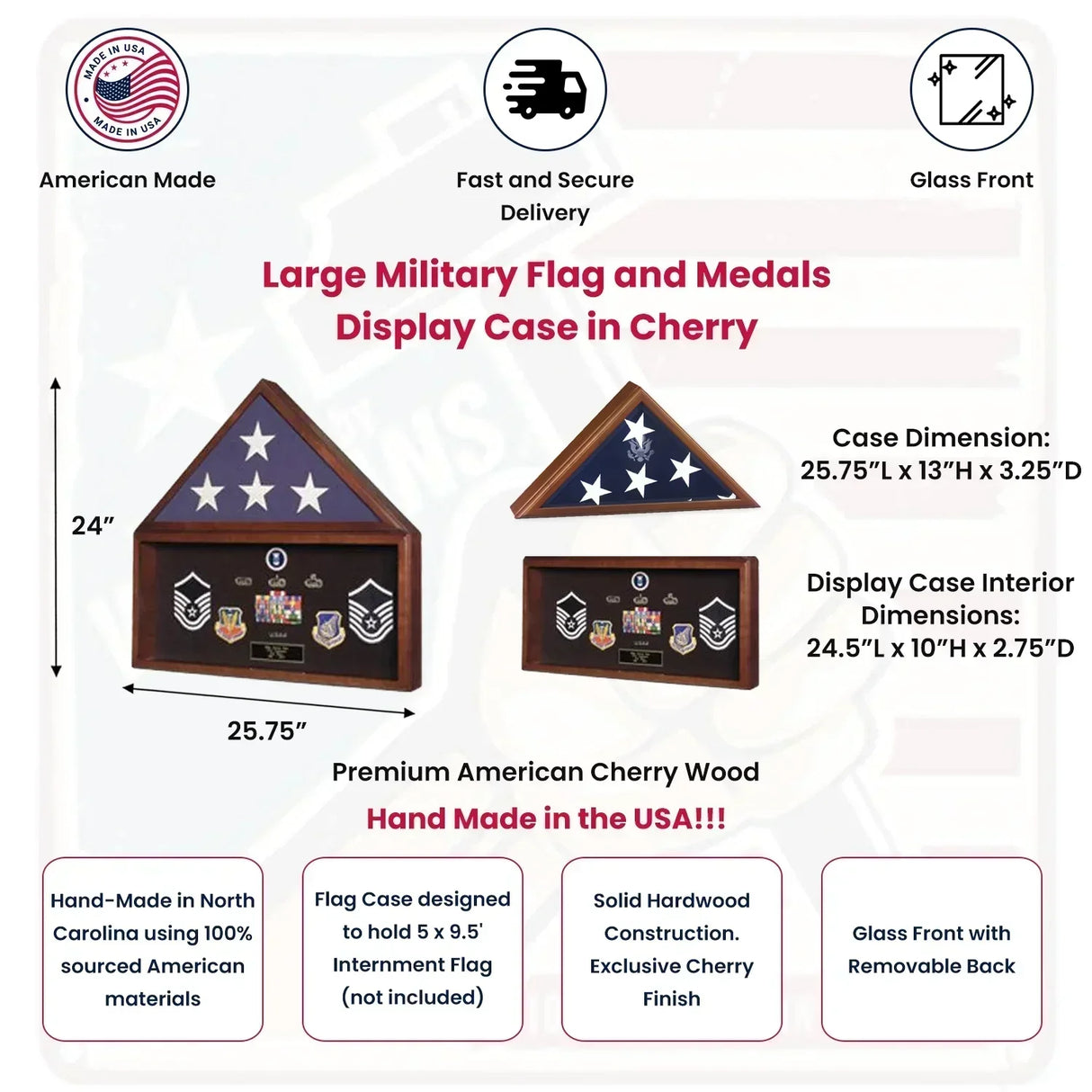 Large Military Flag and Medals Display Case in Cherry 8 ½ x 11 certificate, Large Military Flag and Medals Display Case in Cherry, The Military Gift Store, Mountain flag case