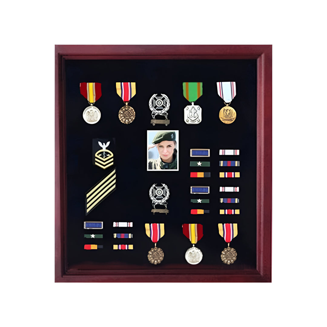 Medal Display Case Cherry Finish, Hand Made by Veterans, , The Military Gift Store, Air Force flag display cases, Air force Retirement Shadow Boxes (61)