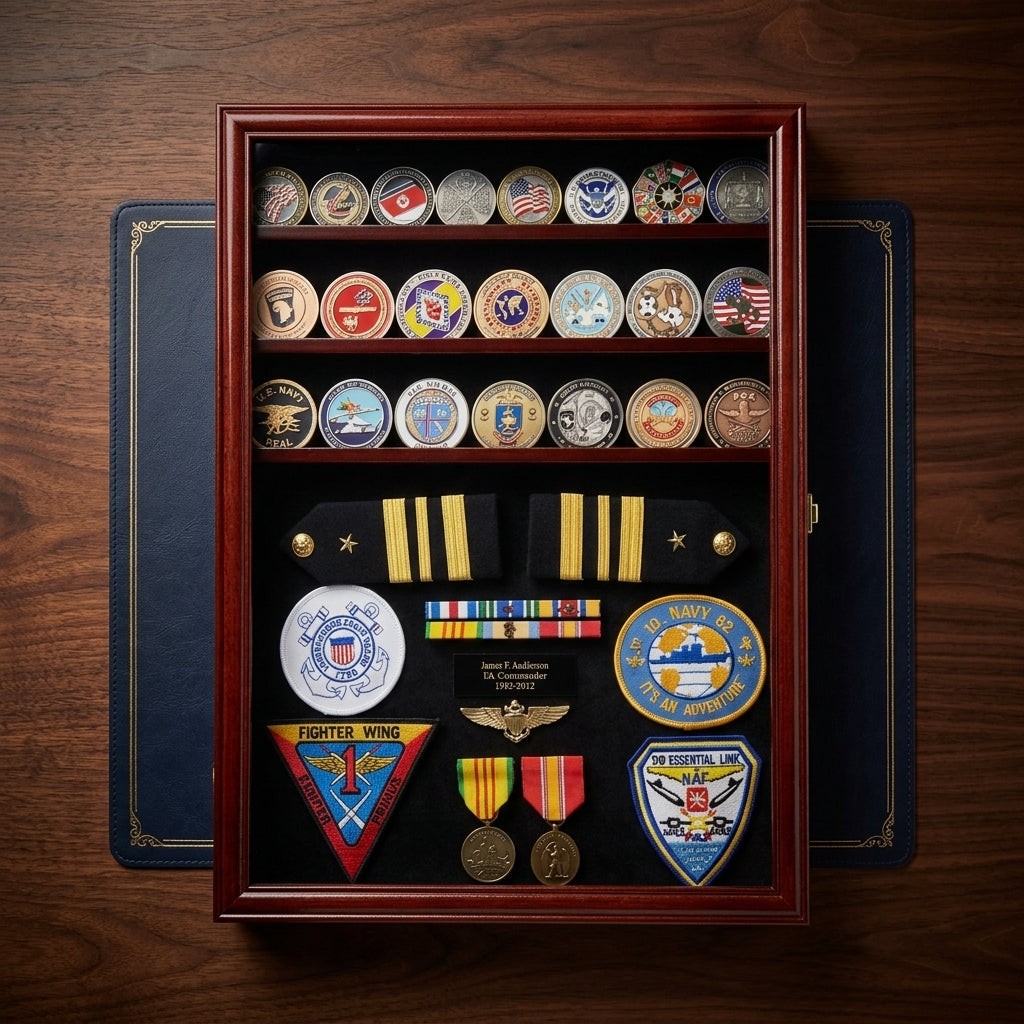 Challenge Coin / Medals / Pins / Badges / Ribbons / Insignia / Buttons Display Case, Challenge Coin / Medals / Pins / Badges / Buttons Display Case, The Military Gift Store, Display Case Accessories, Flag and Medal Display Cases, Sword Display Products