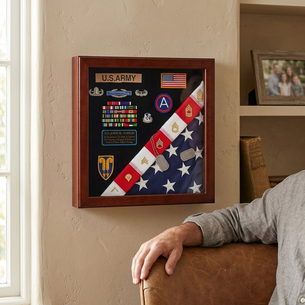 American Made Burial Flag Medals Display Case, Cherry Burial Flag Display Case, Burial Flag and Medals Display Case, American Made Flag and Medal Display Case, Military Burial Flag Display Case Cherry, Veteran Flag and Medal Display Case, Cherry Flag and Medal Case, Memorial Flag and Medal Display Case, Military Medal Display Case Cherry, USA Made Burial Flag Case, Burial Flag Shadow Box Cherry, Military Memorial Flag Case, Veteran Award and Medal Display Case, American Flag and Military Medal Case