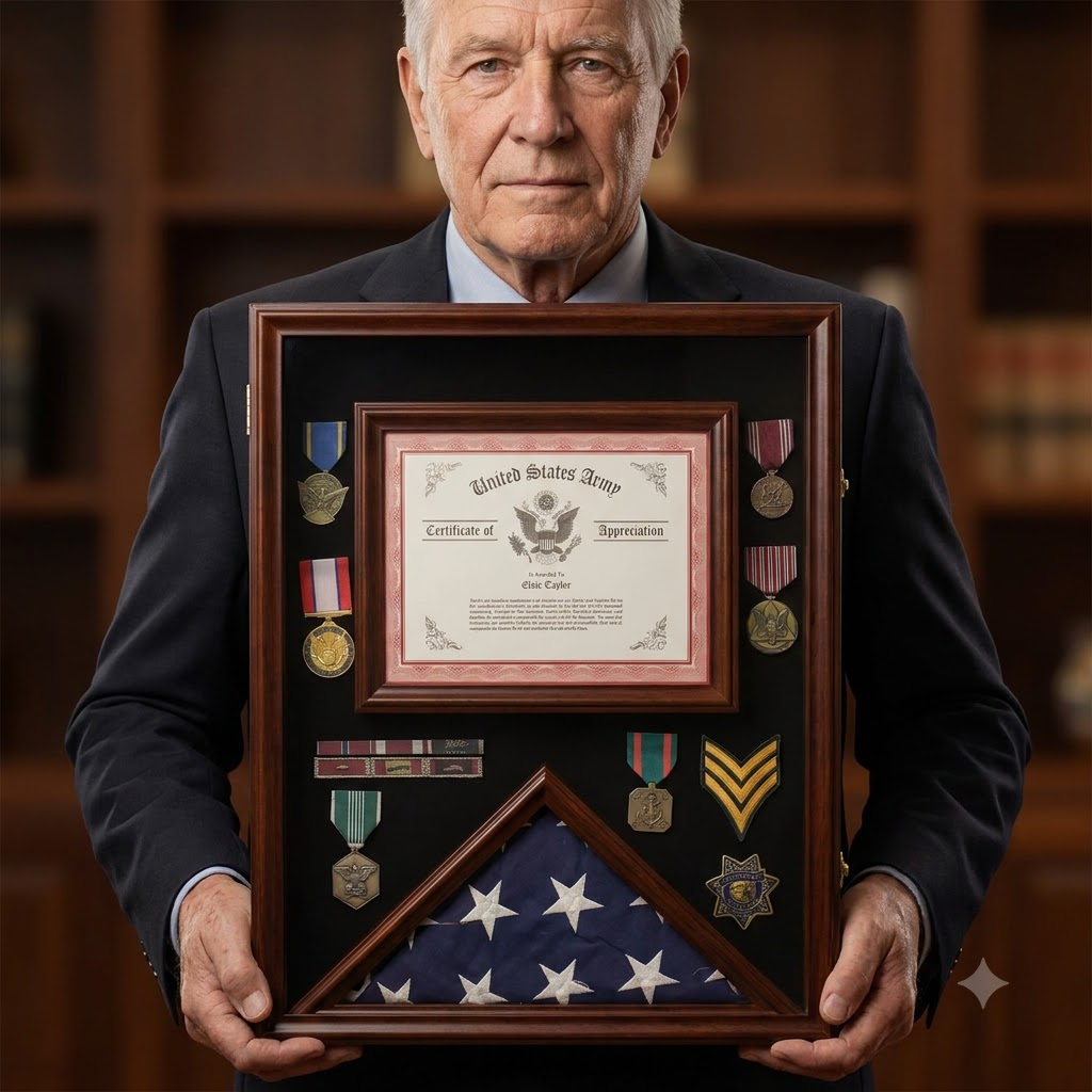 Flag Display Case Pin Medal Shadow Box with Certificate/Letter Holder for 3 x 5 ft flag, Flag Display Case Pin Medal Shadow Box with Certificate/Letter Holder, The Military Gift Store, Flag and Document Case