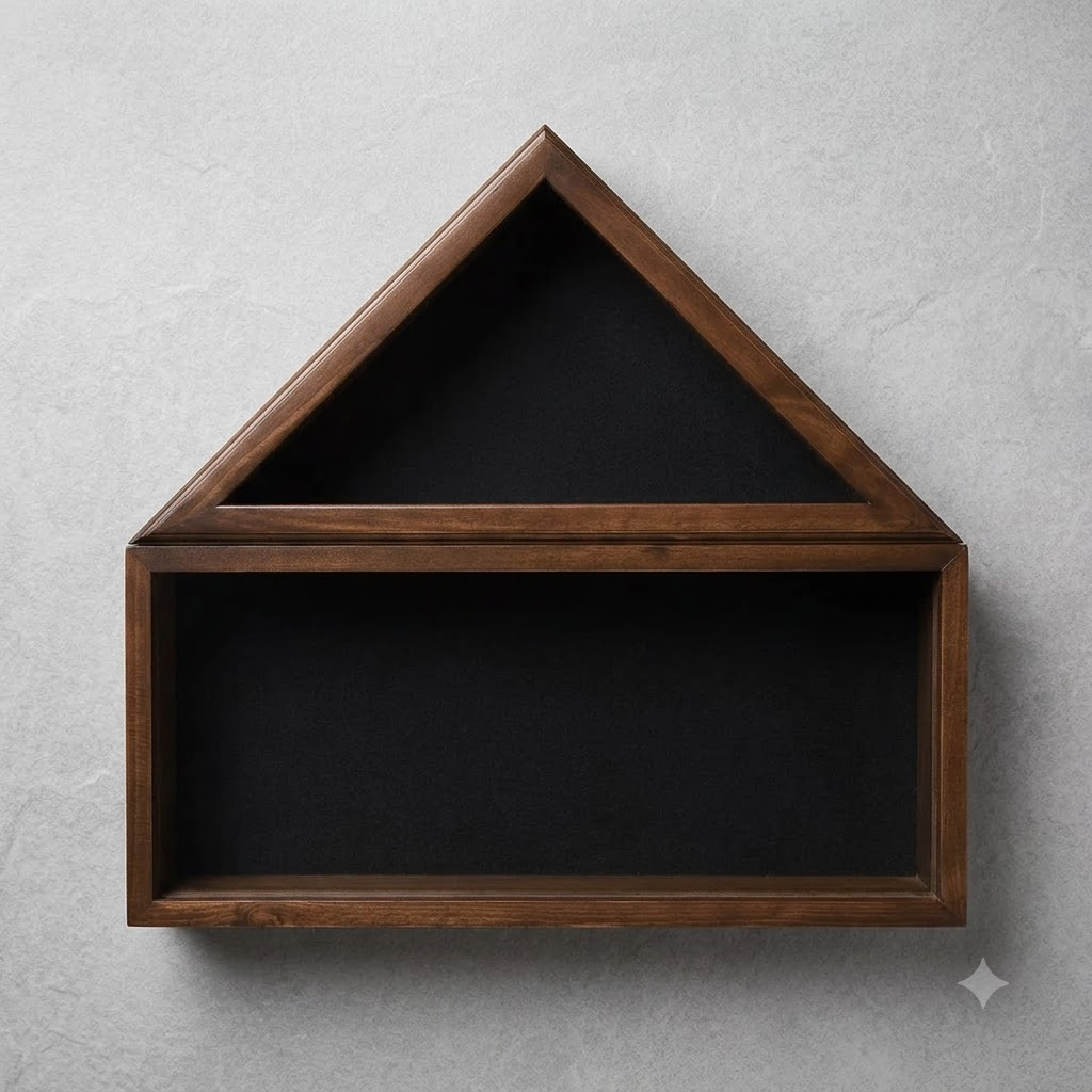 Military Shadow Box, Solid Wood with Tempered Glass Front – Cherry Finish, Military Shadow Box, Solid Wood with Tempered Glass Front, The Military Gift Store, Mountain flag case