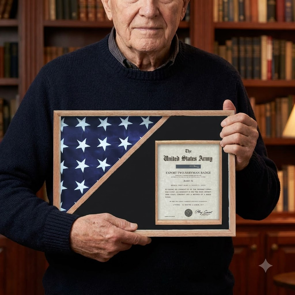 Shadow box for 5' x 9.5' flag with 8.5 x 11 Document holder, , The Military Gift Store, Flag and Document Display Case