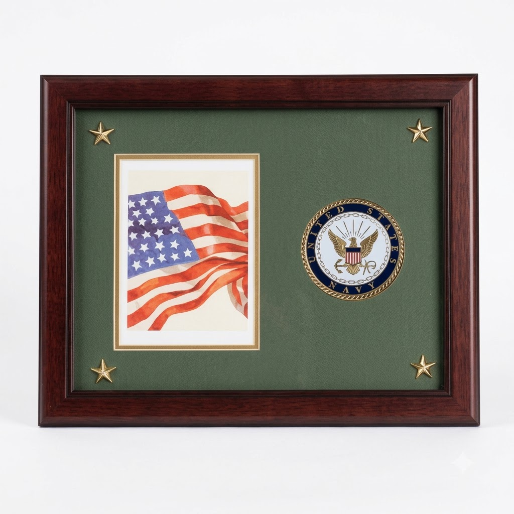Navy Medallion Frame, Navy Photo and Medallion Frame, wood frame., , The Military Gift Store, American Flags- High Quality American Discounted Flags (2)