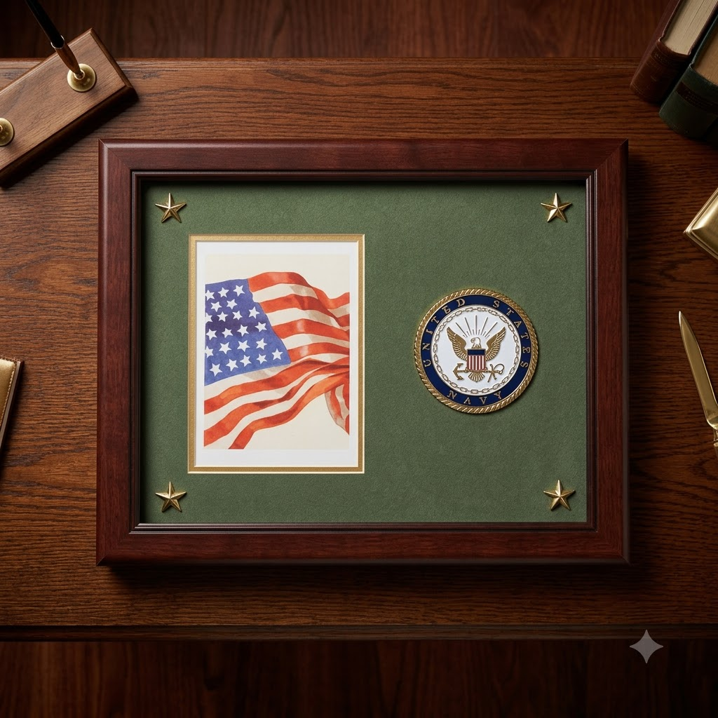 Navy Medallion Frame, Navy Photo and Medallion Frame, wood frame., , The Military Gift Store, American Flags- High Quality American Discounted Flags (2)