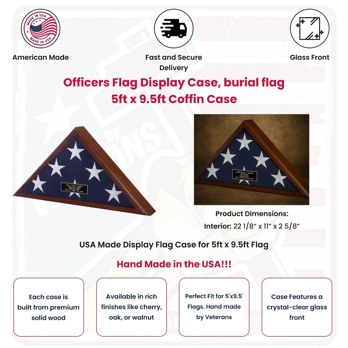 Officers Flag Display Case, burial flag 5ft x 9.5ft Coffin Case, , The Military Gift Store, Ceremonial Flag Display Triangle