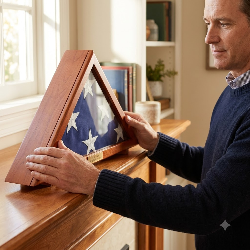 Flag Display Case Memorial with Personalized Brass Plaque, , The Military Gift Store, Flag Display Case