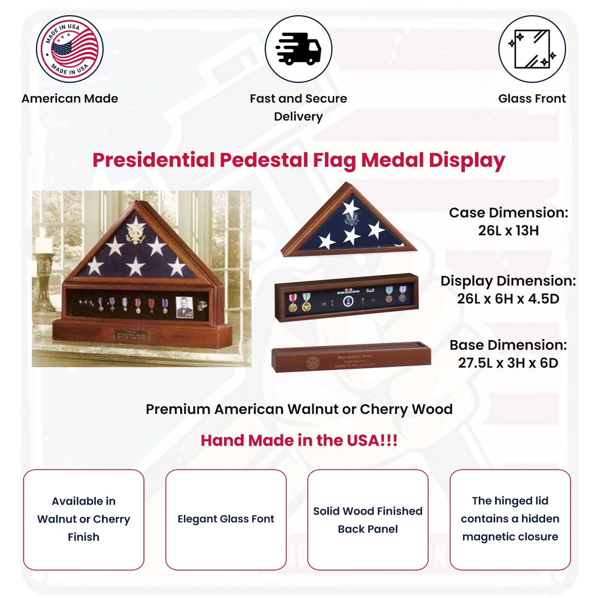 Presidential Pedestal Flag Medal Display., , The Military Gift Store, Flag And Pedestal Display Cases