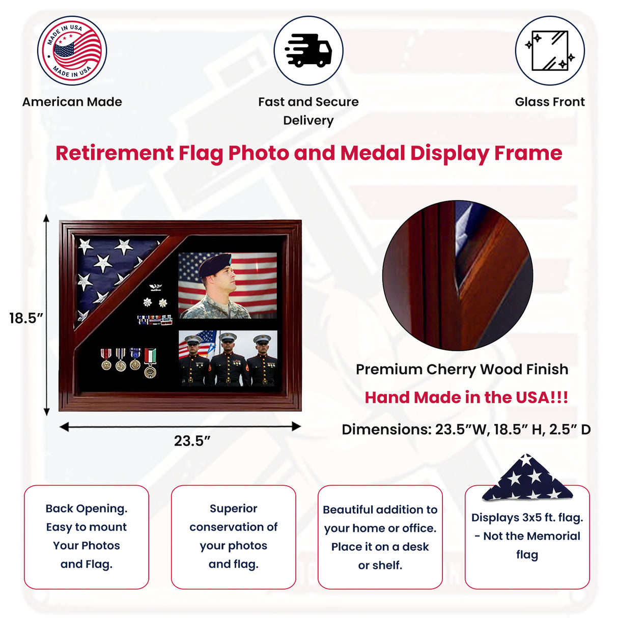 Retirement Flag Photo and Medal Display Frame, Military Retirement Flag Display Case, Flag Medal and Photo Display Case for Veterans, American Flag and Medal Display Case, Veteran Retirement Gift Display Frame, Flag Display Case with Photo and Medals, Military Service Medal and Photo Display Case, Personalized Retirement Flag Display Frame