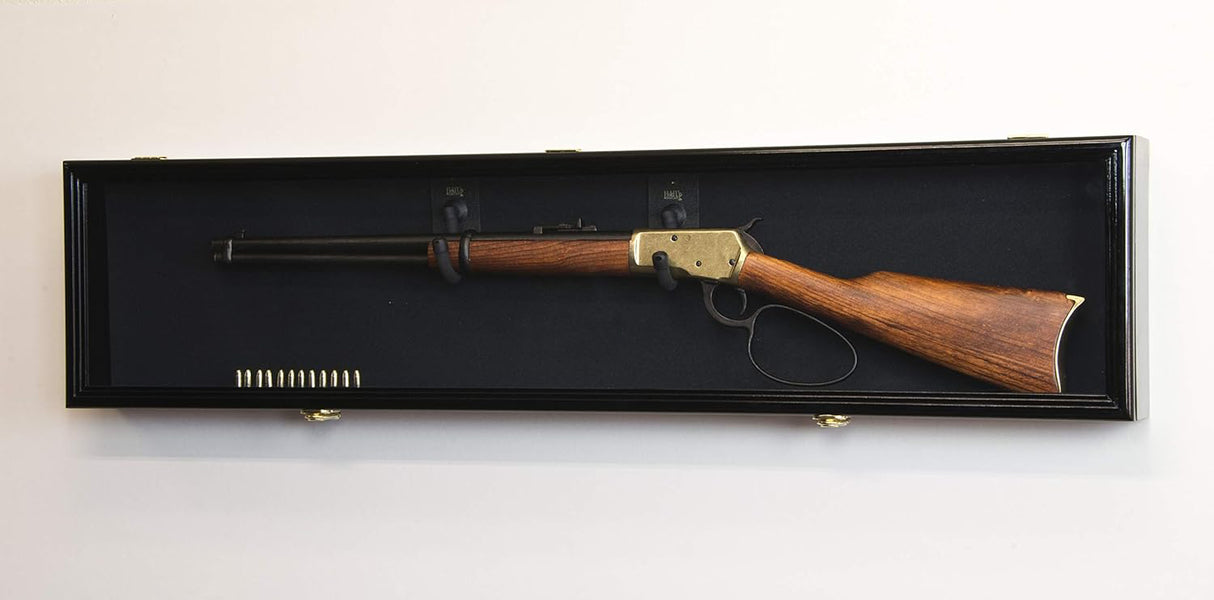 Single rifle display case, Rifle wall mount display cabinet, UV protected gun display case, Single gun display rack, Firearm display cabinet with UV protection, Single rifle wall display case with glass, UV protected rifle display cabinet for home, Wall-mounted gun display case with lock, Wooden single rifle display rack with UV protection, Handcrafted firearm display case for collectors