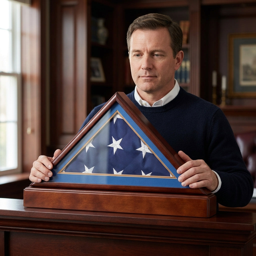 Burial/Funeral Flag Display Case Frame with Pedestal Stand - Air Force Sky Blue Mat, Burial/Funeral Flag Display Case Frame with Pedestal Stand, The Military Gift Store, Flag Case, Burial Flag Shadow Case, Flag display (16)