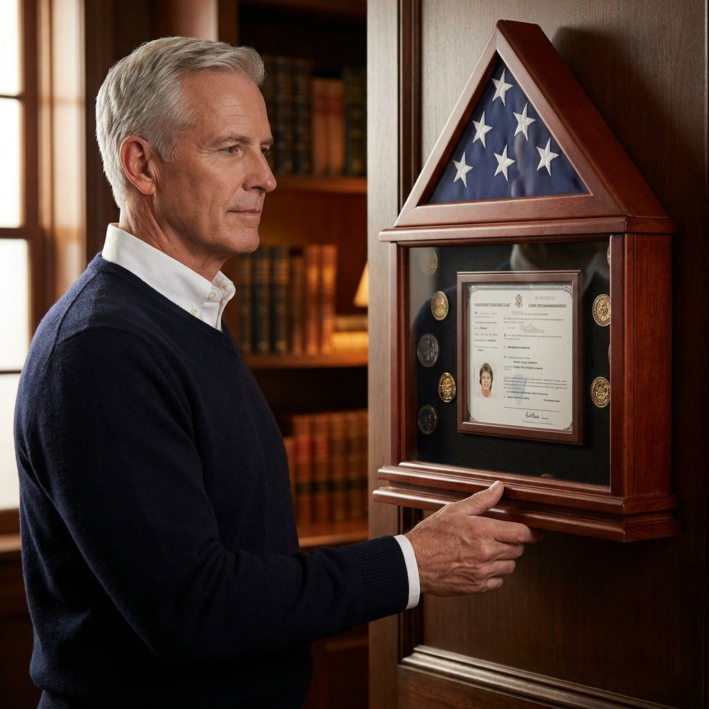 Certificate Holder for 5x9 Flag, 5x9 Flag Certificate Holder, Flag and Certificate Display Case, 5' x 9' Flag Display Case, 5' x 9.5' Flag and Certificate Case, Military Flag Certificate Display, American Flag Certificate Holder, Veteran Flag Display Case, Burial Flag Certificate Case, Memorial Flag and Certificate Display, Military Certificate Display Case, Flag Document Display Case, Flag Presentation Case, Military Shadow Box, Wooden Flag Display Case, American Flag Frame, Flag and Medal Display Case