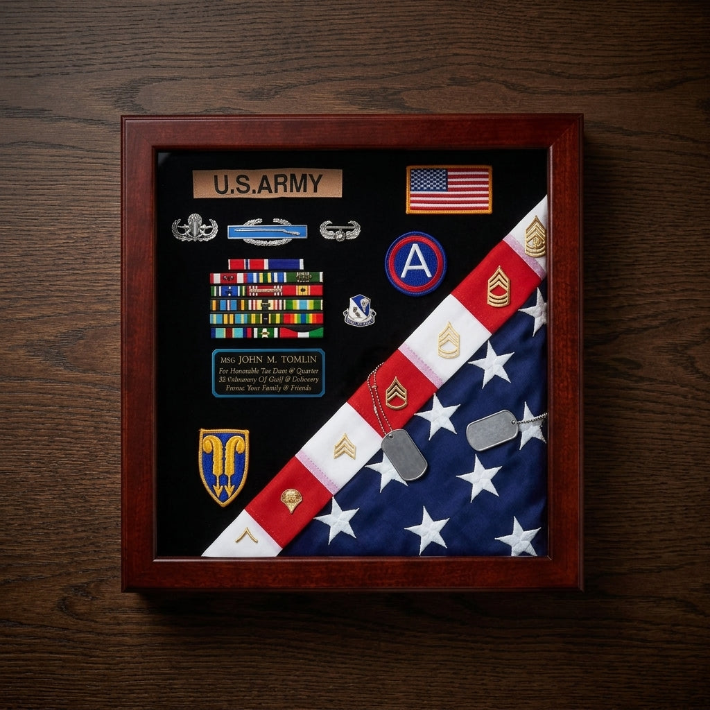 American Made Burial Flag Medals Display Case, Cherry Burial Flag Display Case, Burial Flag and Medals Display Case, American Made Flag and Medal Display Case, Military Burial Flag Display Case Cherry, Veteran Flag and Medal Display Case, Cherry Flag and Medal Case, Memorial Flag and Medal Display Case, Military Medal Display Case Cherry, USA Made Burial Flag Case, Burial Flag Shadow Box Cherry, Military Memorial Flag Case, Veteran Award and Medal Display Case, American Flag and Military Medal Case