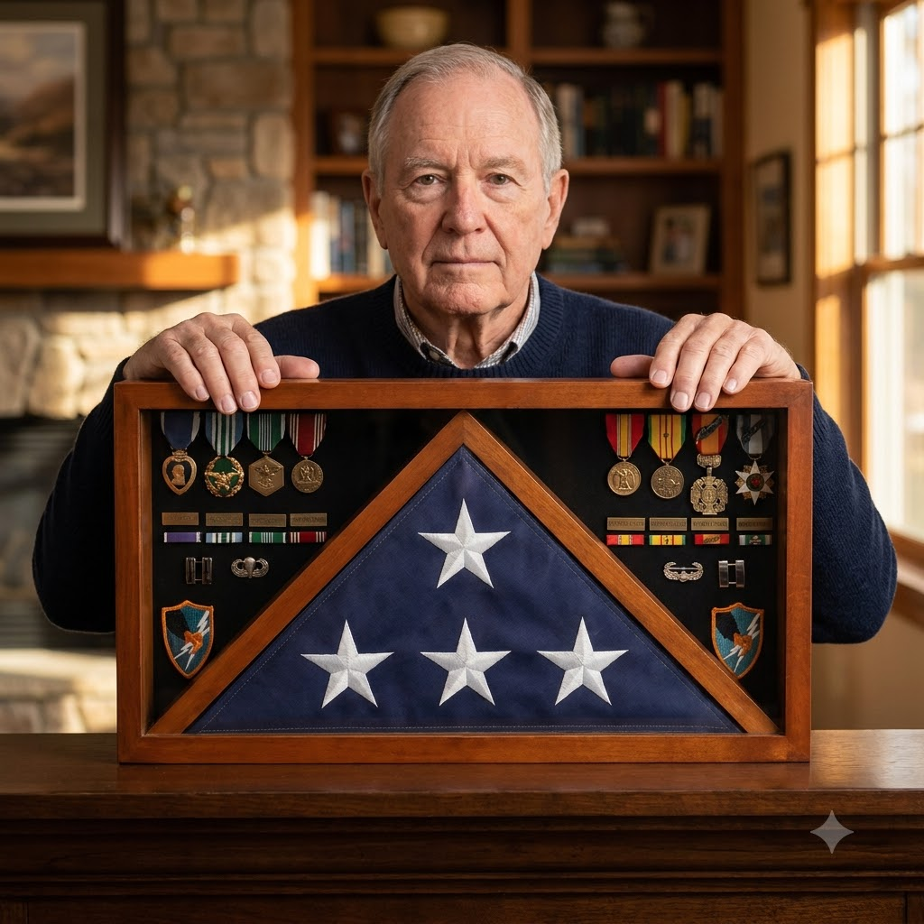 Rectangle Combo Flag Case for 5' x 9' Veterans Burial Flag and Medals Cherry, Rectangle Combo Flag Case for 5' x 9' Veterans Burial Flag, The Military Gift Store, American Flag Frames (43)
